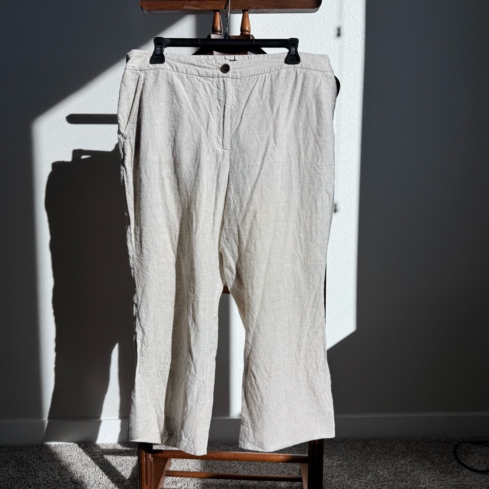 Talbots 100% Linen Pants Petite 12P Beige Straight Leg Coastal Summer ResortWear